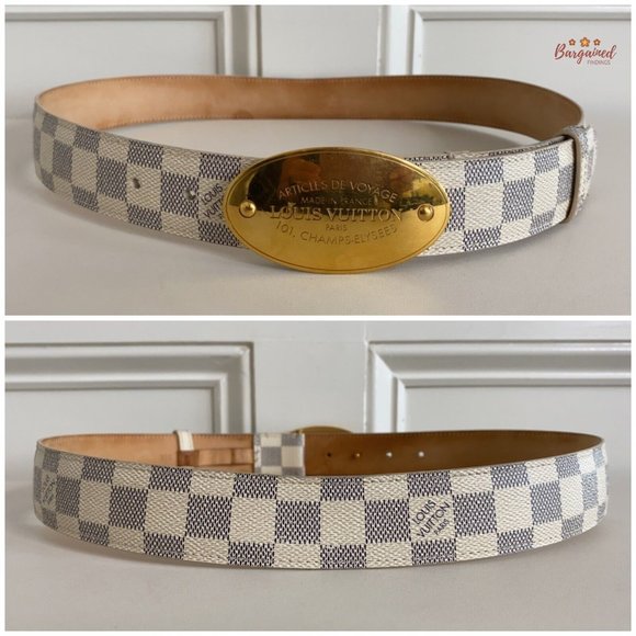 Authentic Louis Vuitton Damier Azur Canvas Leather Voyage Belt Size 85/34 M9837 main image 12